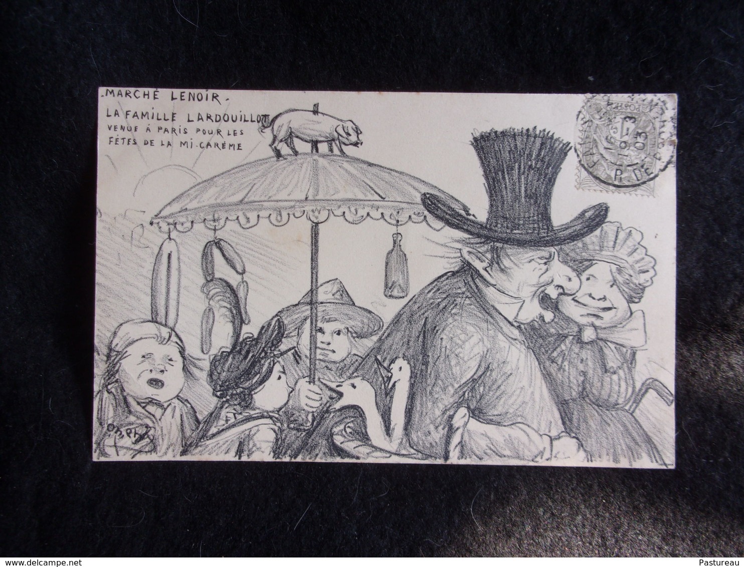 Avant 1903. .Politique.Satirique .Caricature .Illustrateur Orens ." Marché Lenoir "  La Famille Lardouillot. 2 Scans . - Orens