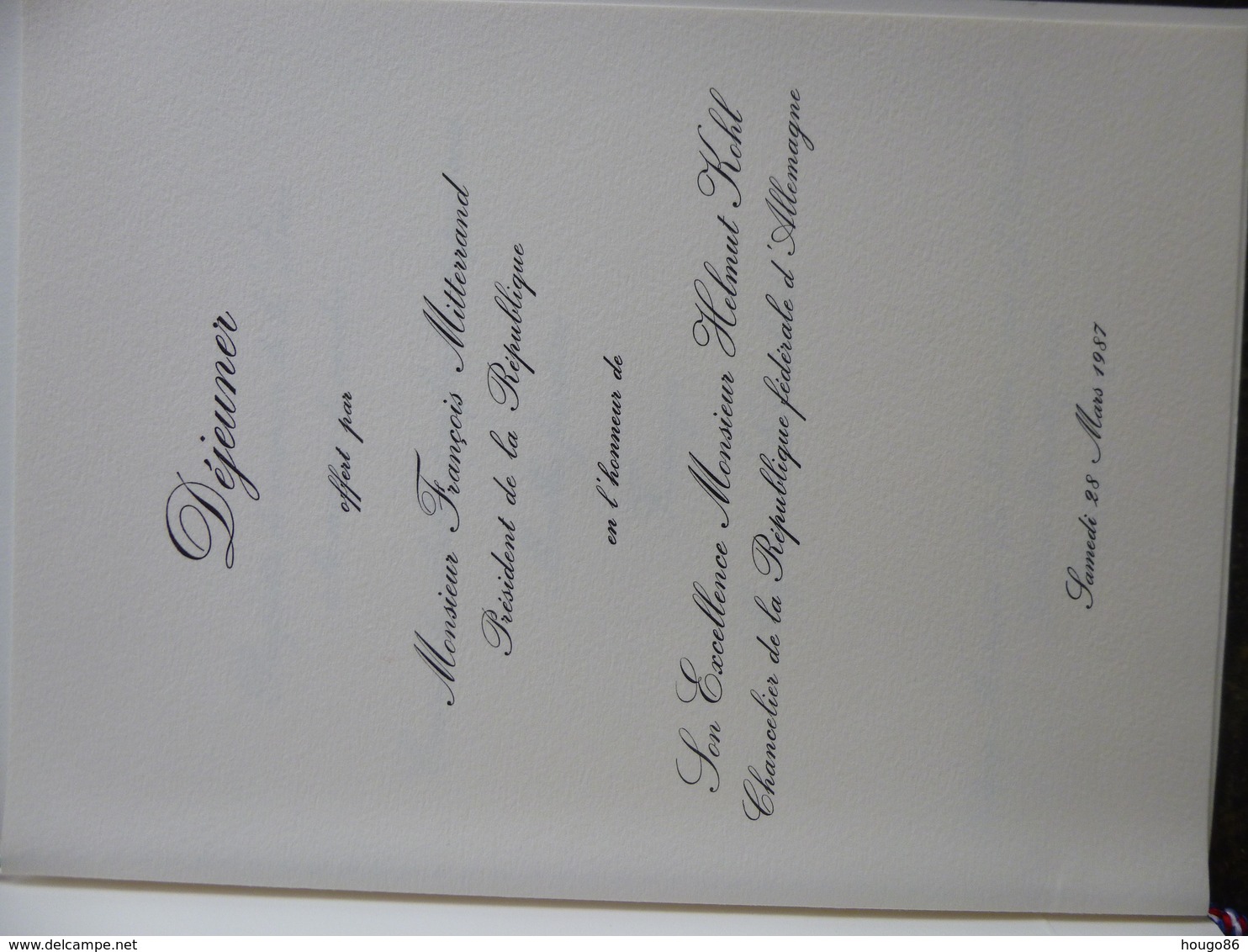 Menu, Domaine De Chambord, 28 Mars1987 - Menus