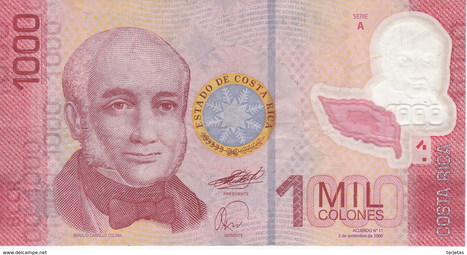 BILLETE DE COSTA RICA DE 1000 COLONES AÑO 2009  (BANKNOTE) CIERVO-DEER - Costa Rica