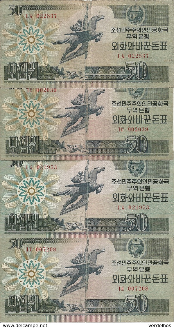 COREE DU NORD 50 WON 1988 VG P 30 ( 4 Billets ) - Korea (Nord-)