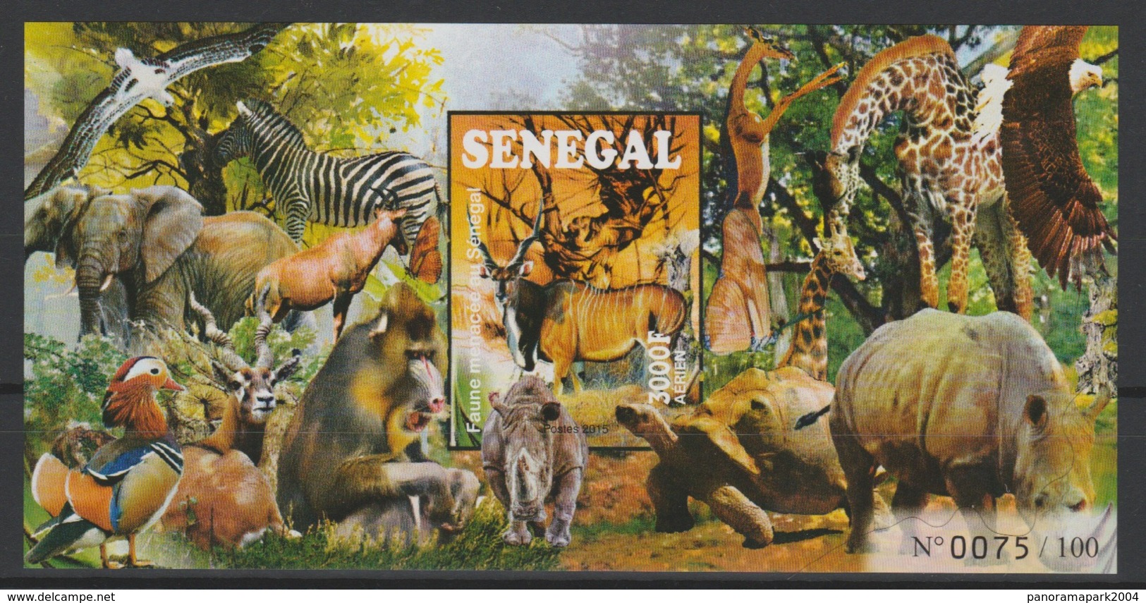 Sénégal 2015 Bloc IMPERF NON DENTELE Mi. Bl. 109 Faune Menacée Threatened Fauna éléphants Girafes Birds Oiseaux Vögel - Senegal (1960-...)