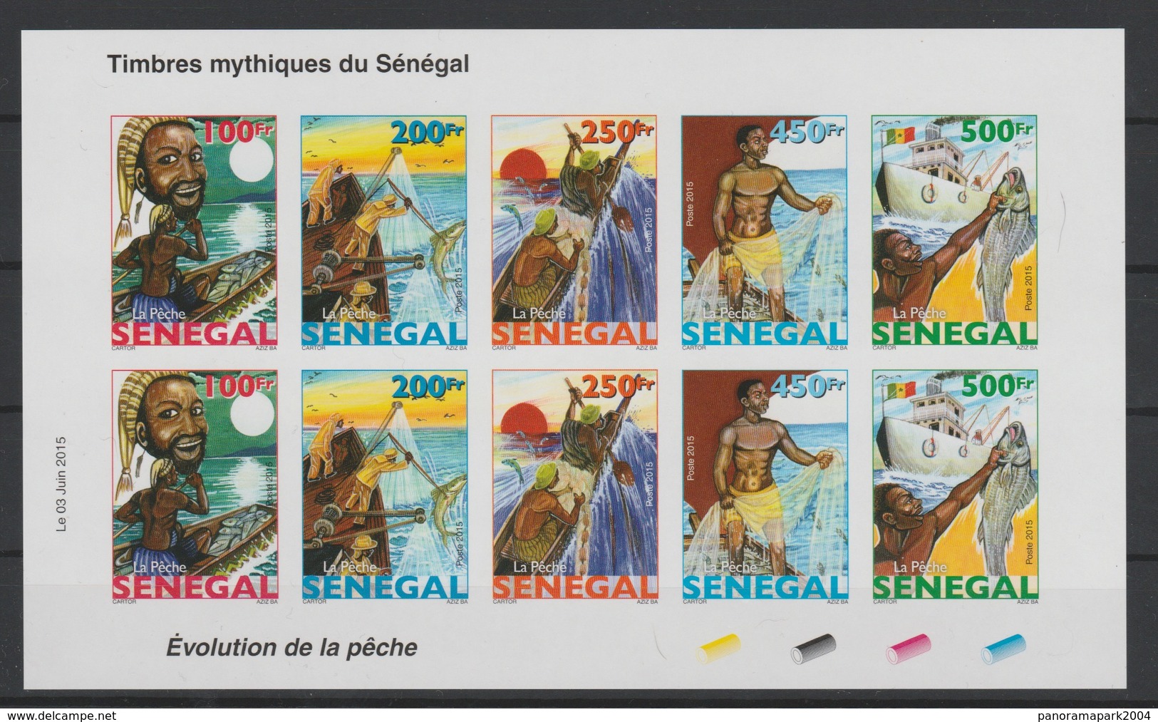 Sénégal 2015 IMPERF NON DENTELE Mini-sheet Kleinbogen Evolution De La Pêche Fischfang Fishing Fauna Fisch Poissons - Senegal (1960-...)