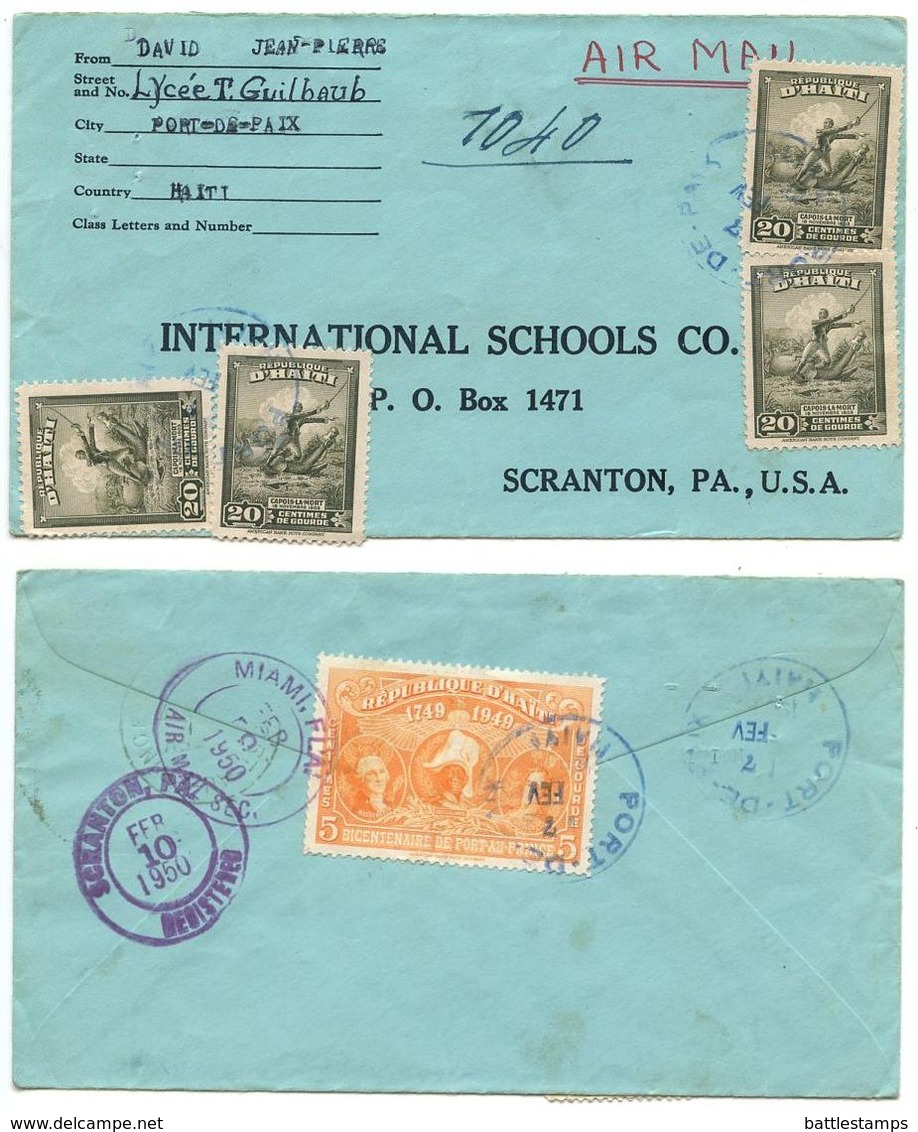 Haiti 1950 Registered Airmail Cover Port-de-Paix To U.S. W/ Scott 373 X4, RA15 - Haiti