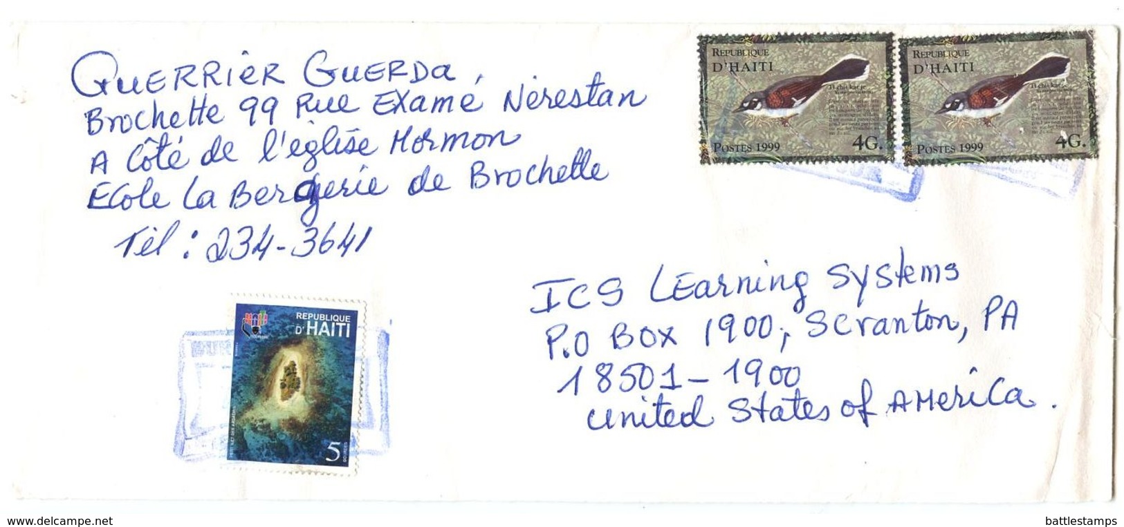 Haiti 1999 Cover To U.S. W/ Scot 910 Birds & 922 Ardadins Island - Haiti