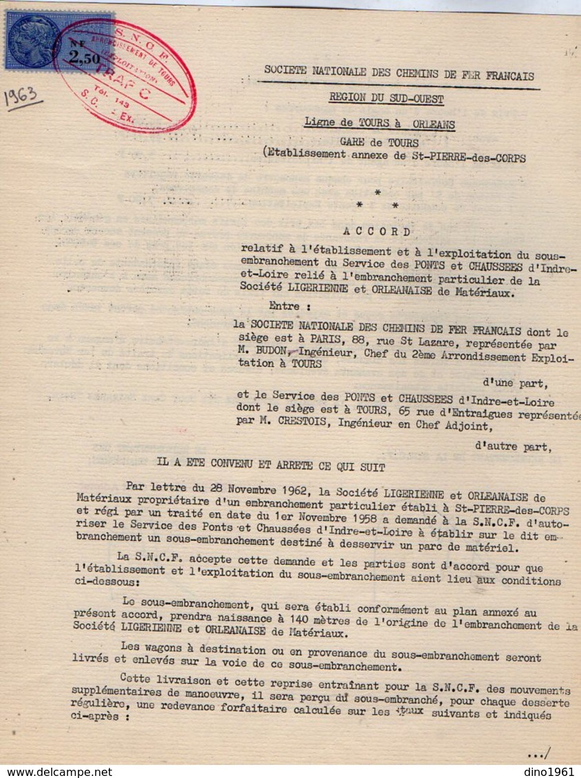 VP12.749 - TOURS - Acte De 1963 - Entre La S.N.C.F Ligne De TOURS à ORLEANS  & Le Servises Des Ponts & Chaussées - Chemin De Fer
