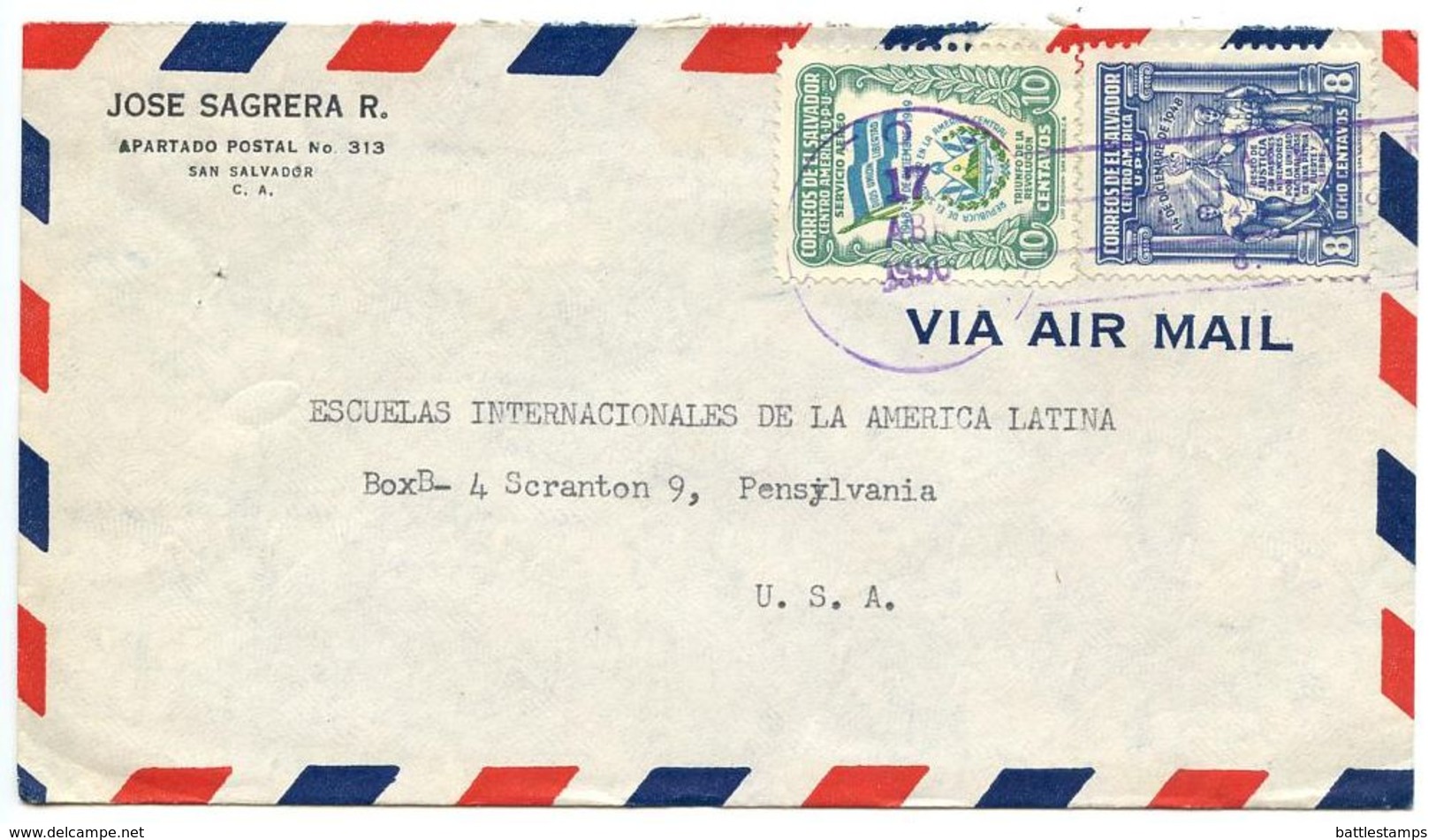 El Salvador 1950 Airmail Cover San Salvador To U.S. W/ Scott 614 & C126 - El Salvador