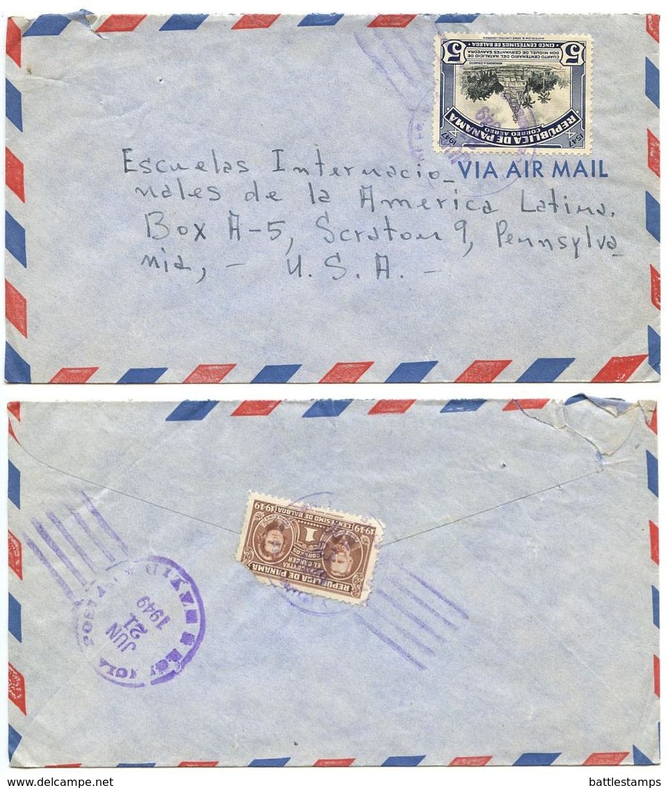 Panama 1949 Airmail Cover To U.S. W/ Scott C105 Cervantes & RA30 Curie - Panamá