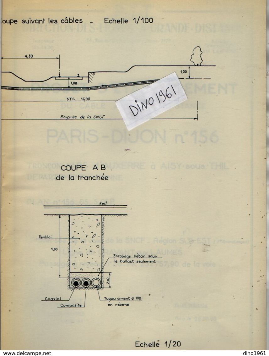 VP12.752 - PARIS - Plan - S.N.C.F - Projet D'Etablissement Du Cable à Grande Distance PARIS - DIJON - AUXERRE à AISY ... - Railway