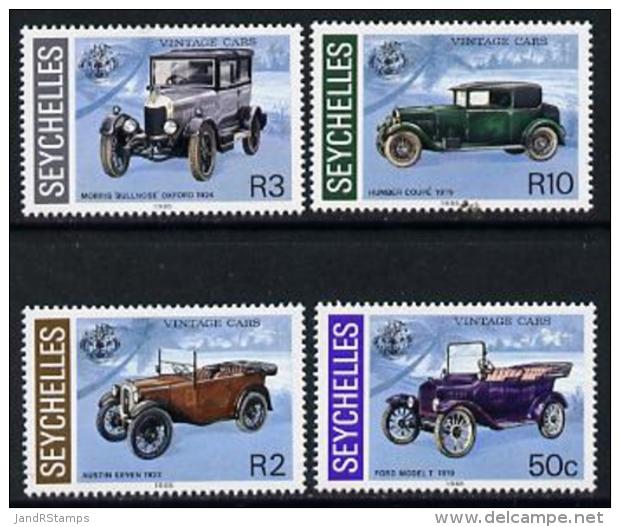 6259 Seychelles 1985 Vintage Cars Set Of 4 (ford Austin Morris Humber)(blocks Or Gutter Pairs Pro-rata) - Seychelles (1976-...)