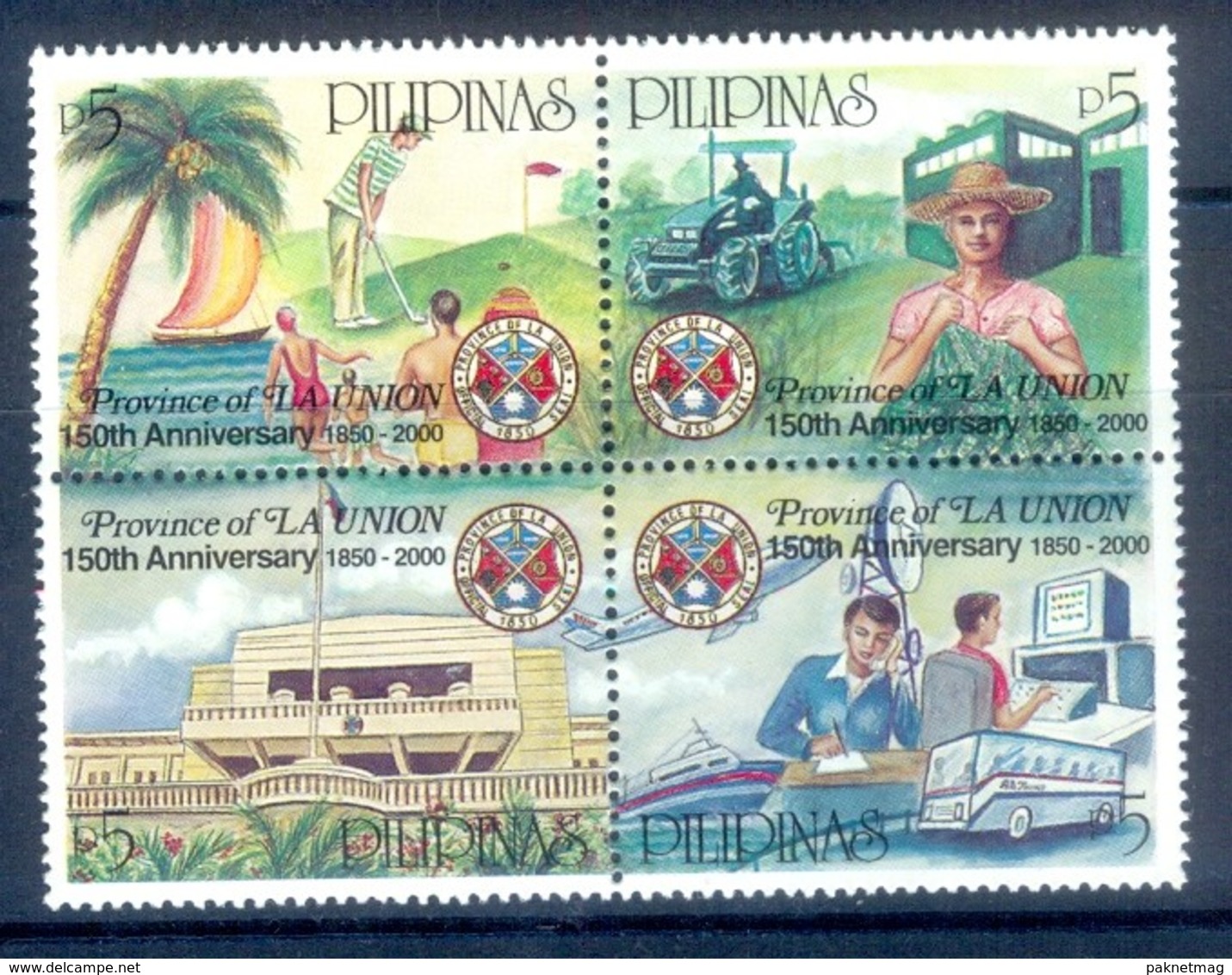 K12- Philippines 2000 150th Year Of Province Of La Union. Plants. Trees. Ship. Tracter. Transports. - Filippine