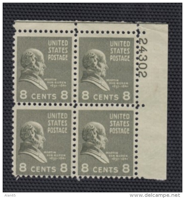 Plate # Block Of 4 MNH Sc#813 8-cent  Presidential 1938 Issue - Unused Stamps