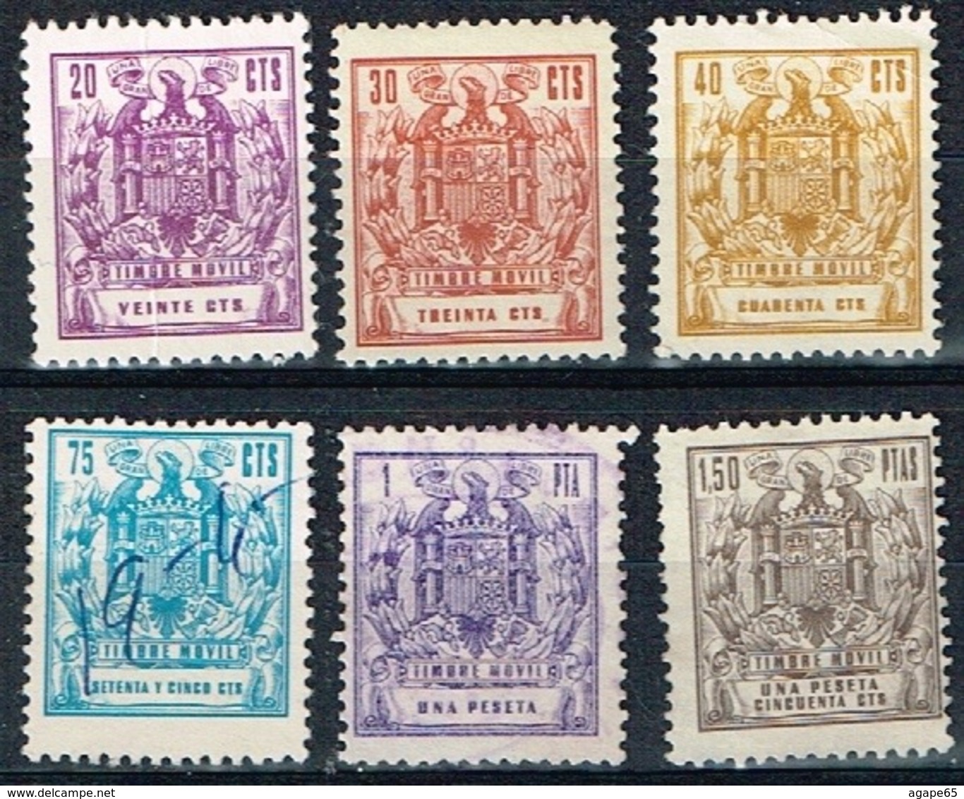 Timbre Móvil 1960-76, 20,30,40 & 75 Cts, 1 & 1,50 Pts - Fiscales