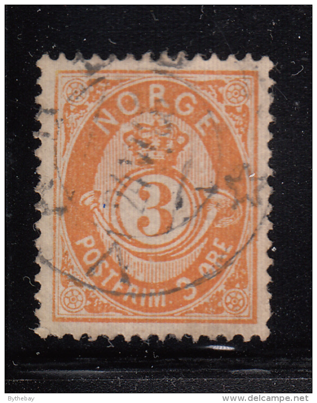 Norway 1882-93 Used Scott #38 3s Post Horn 21mm  Inner Oval Break Under N Of NORGE - Oblitérés