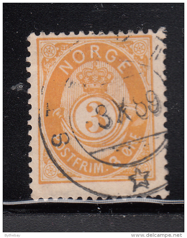 Norway 1882-93 Used Scott #38 3s Post Horn 20mm Plate III - Used Stamps