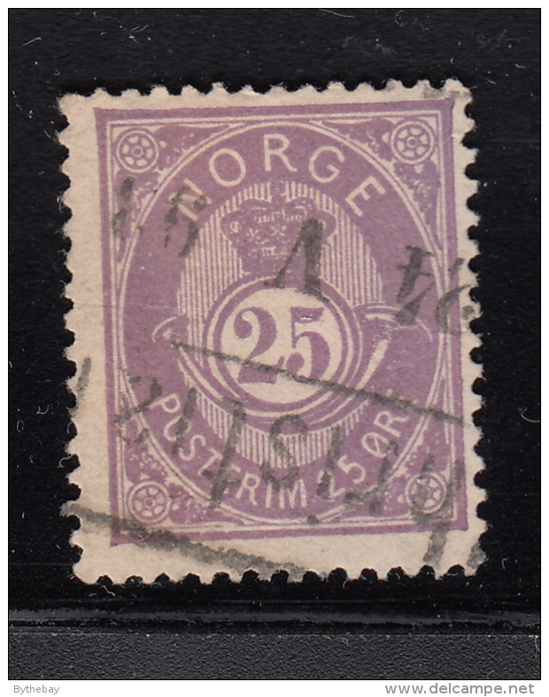 Norway 1882-93 Used Scott #45 25s Post Horn 20mm Small '5' Cancel: Block/bar - Oblitérés