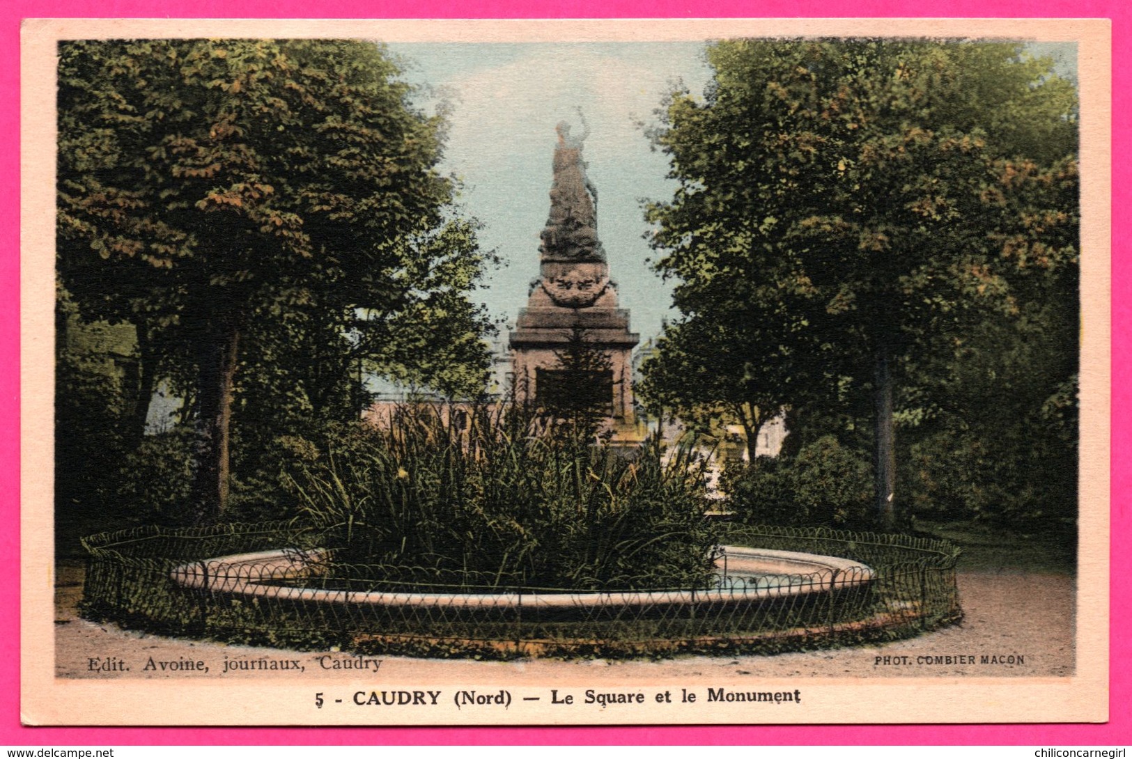 Caudry - Le Square Et Le Monument - Edit. AVOINE Journaux Caudry - Photo CIM - Colorisée - Caudry