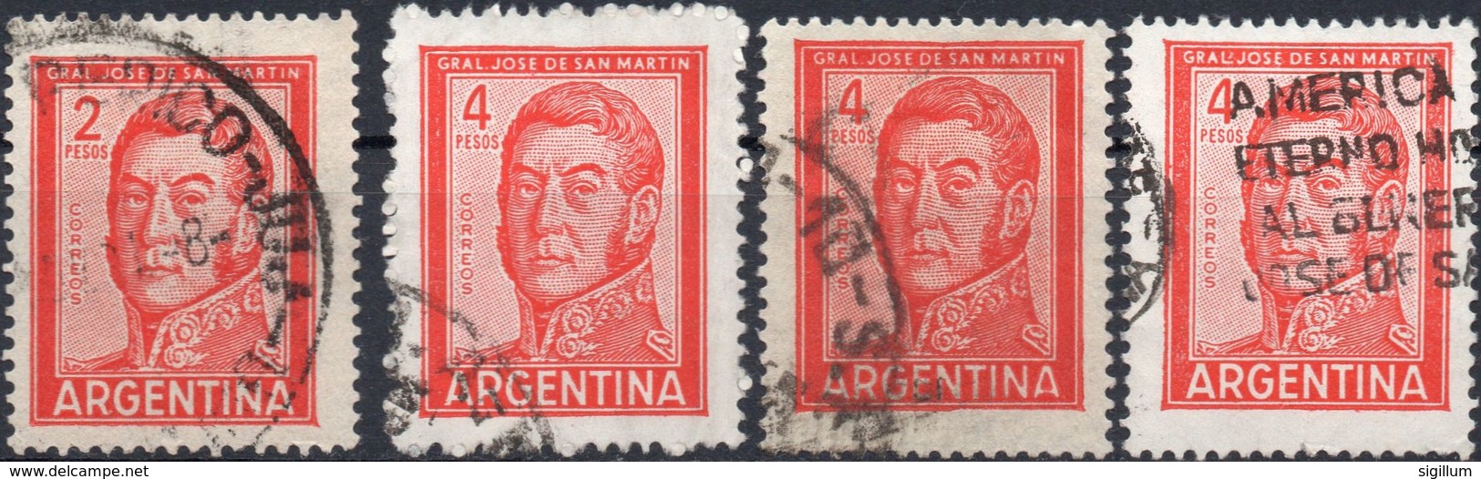 ARGENTINA 1961/1962 - GENERALE SAN MARTIN - 4 VALORI USATI - Usati