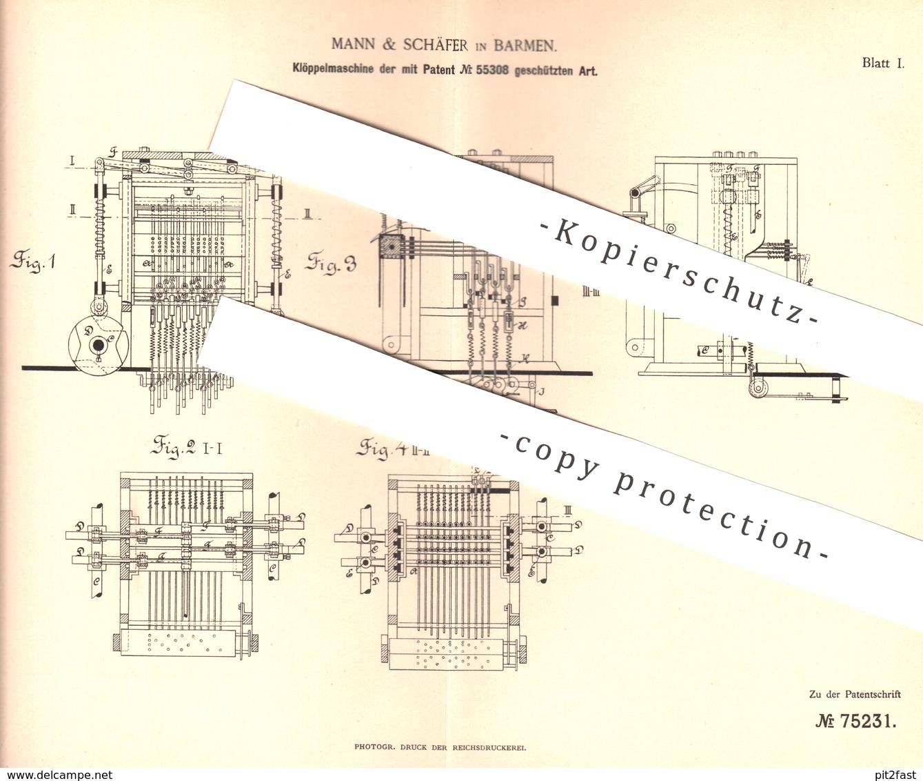 Original Patent - Mann & Schäfer , Barmen , 1891 , Klöppelmaschine | Klöppeln | Jaquard | Handarbeit - Documenti Storici