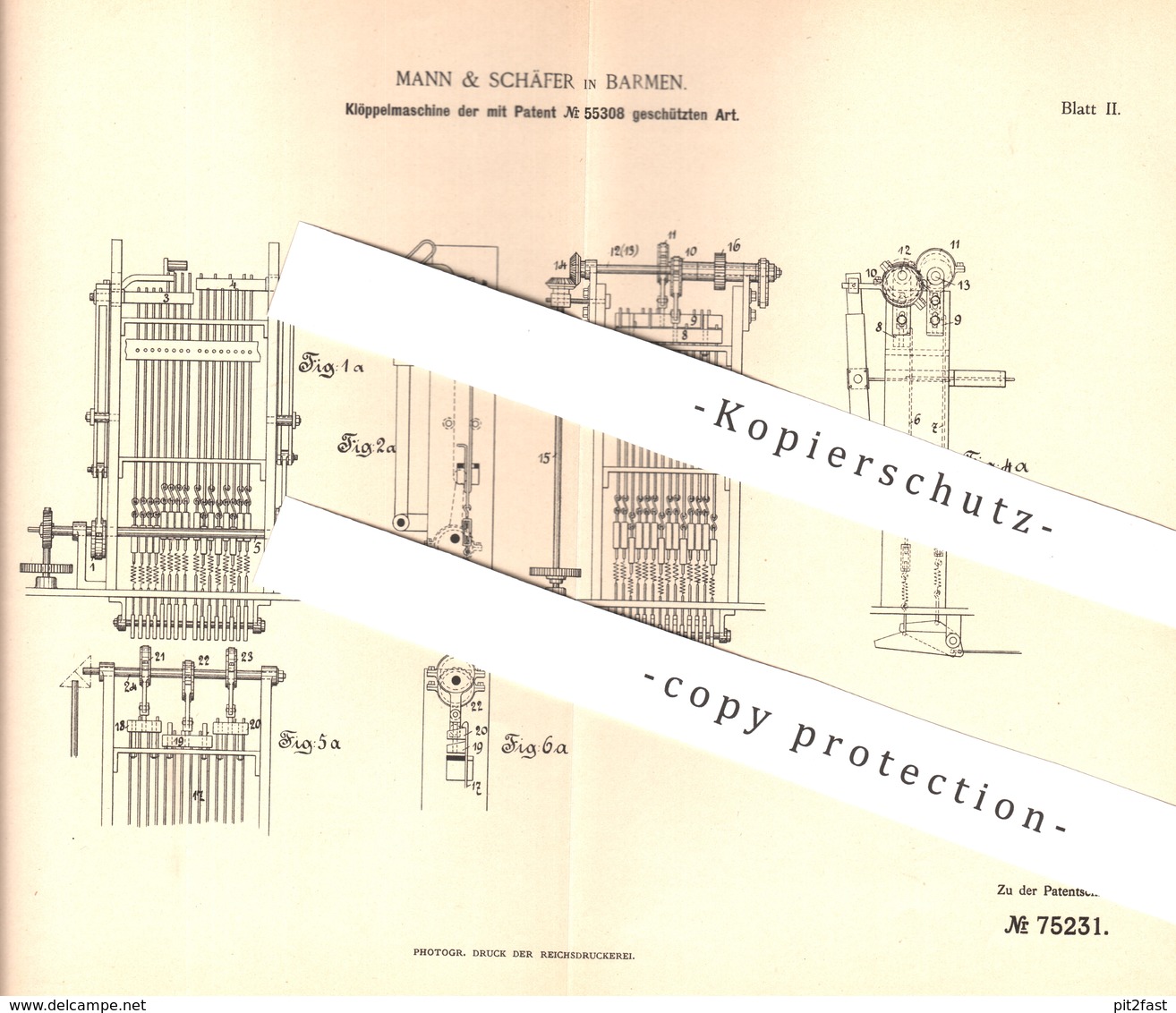 Original Patent - Mann & Schäfer , Barmen , 1891 , Klöppelmaschine | Klöppeln | Jaquard | Handarbeit - Documenti Storici