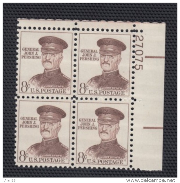 Plate # Block Of 4 MNH, Sc#1214 8-cent US WWI General Pershing 1961 Issue - Unused Stamps