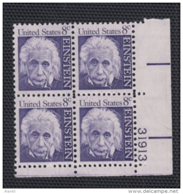 Plate # Block Of 4 MNH, Sc#1285 8-cent Scientist Albert Einstein 1966 Issue - Unused Stamps