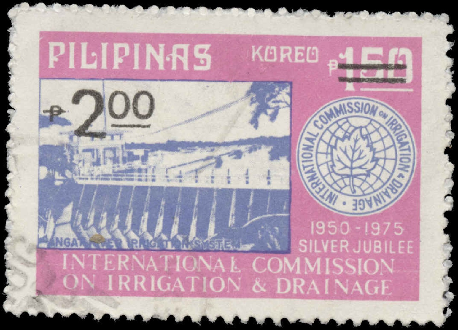 Philippines Scott #1520, 2 P On 1.50p Bright Rose & Violet Blue (1981) Dam And Emblem, Used - Philippines