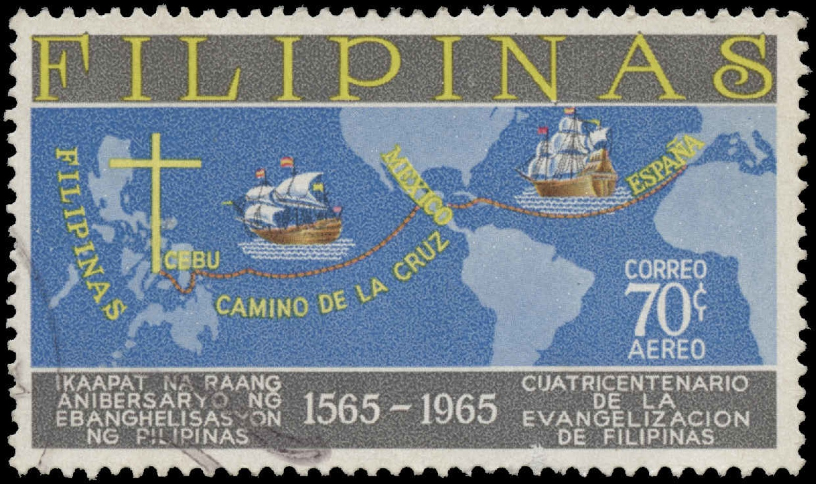 Philippines Scott #C- 92, 70s Multicolored (1965) 400th Anniversary Of The Christianization Of The Philippines, Used - Philippines