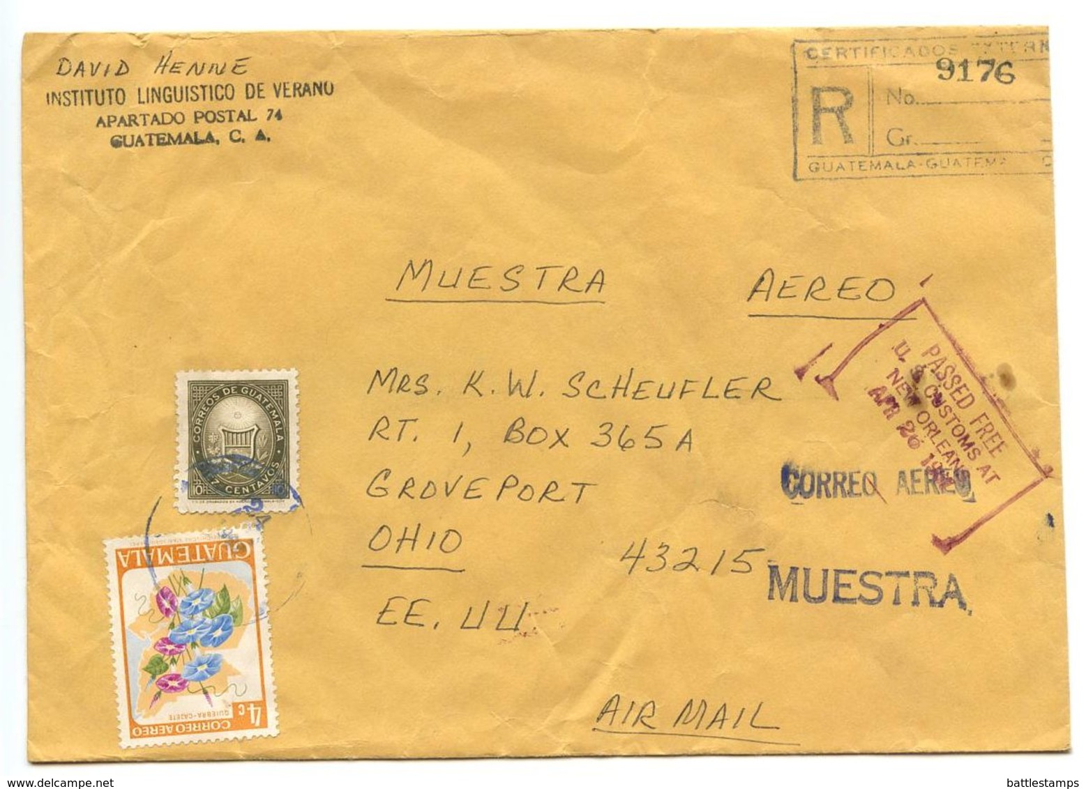 Guatemala 1967 Registered Airmail Cover To Groveport, Ohio W/ Scott C352 & 389 - Guatemala