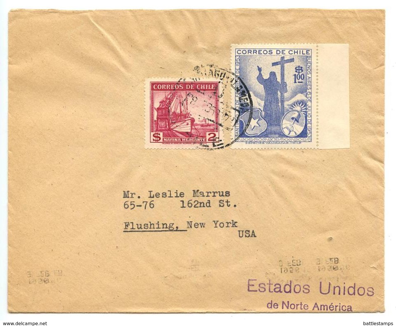 Chile 1950‘s 3 Covers Santiago To Flushing NY, Mix Of Stamps - Chile