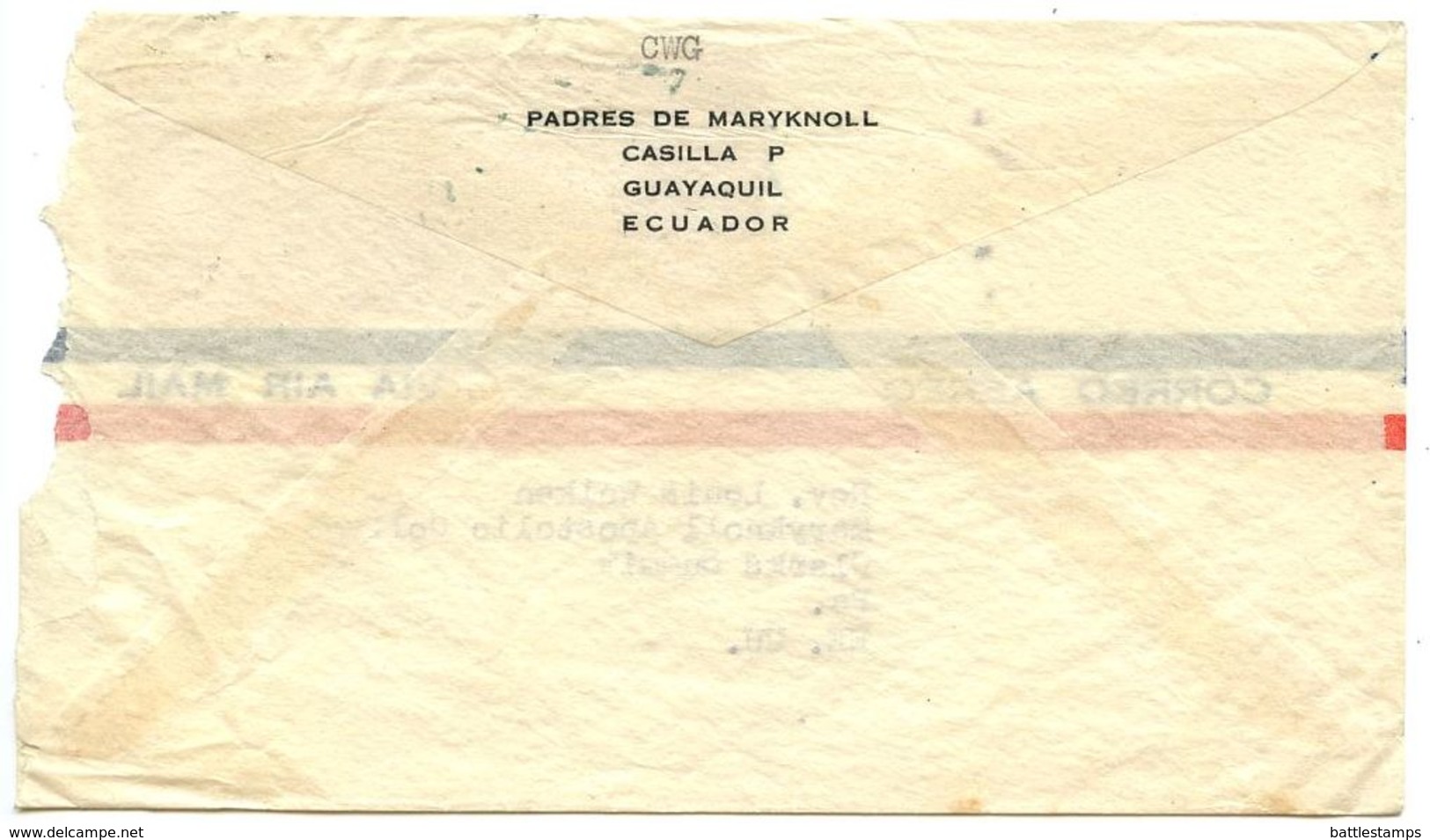 Ecuador 1940‘s Airmail Cover Guayaquil To Clarks Summit PA W/ Scott 479 X 3 - Ecuador