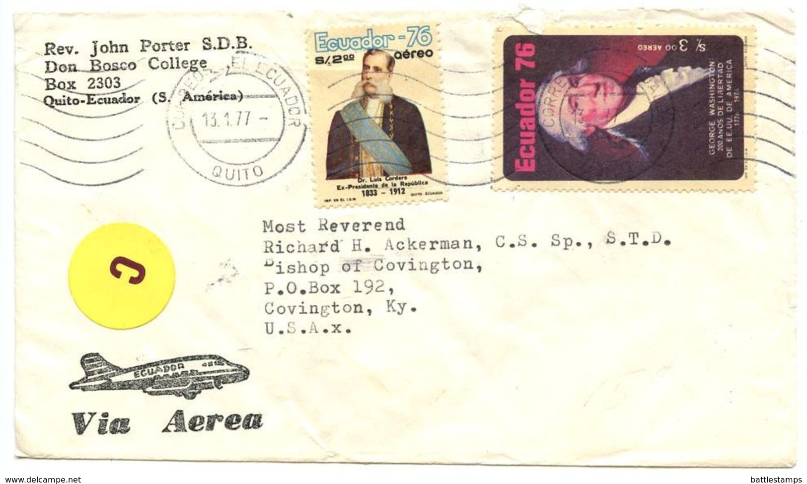 Ecuador 1977 Airmail Cover Quito To Covington KY W/ Scott C589 & C592 - Equateur