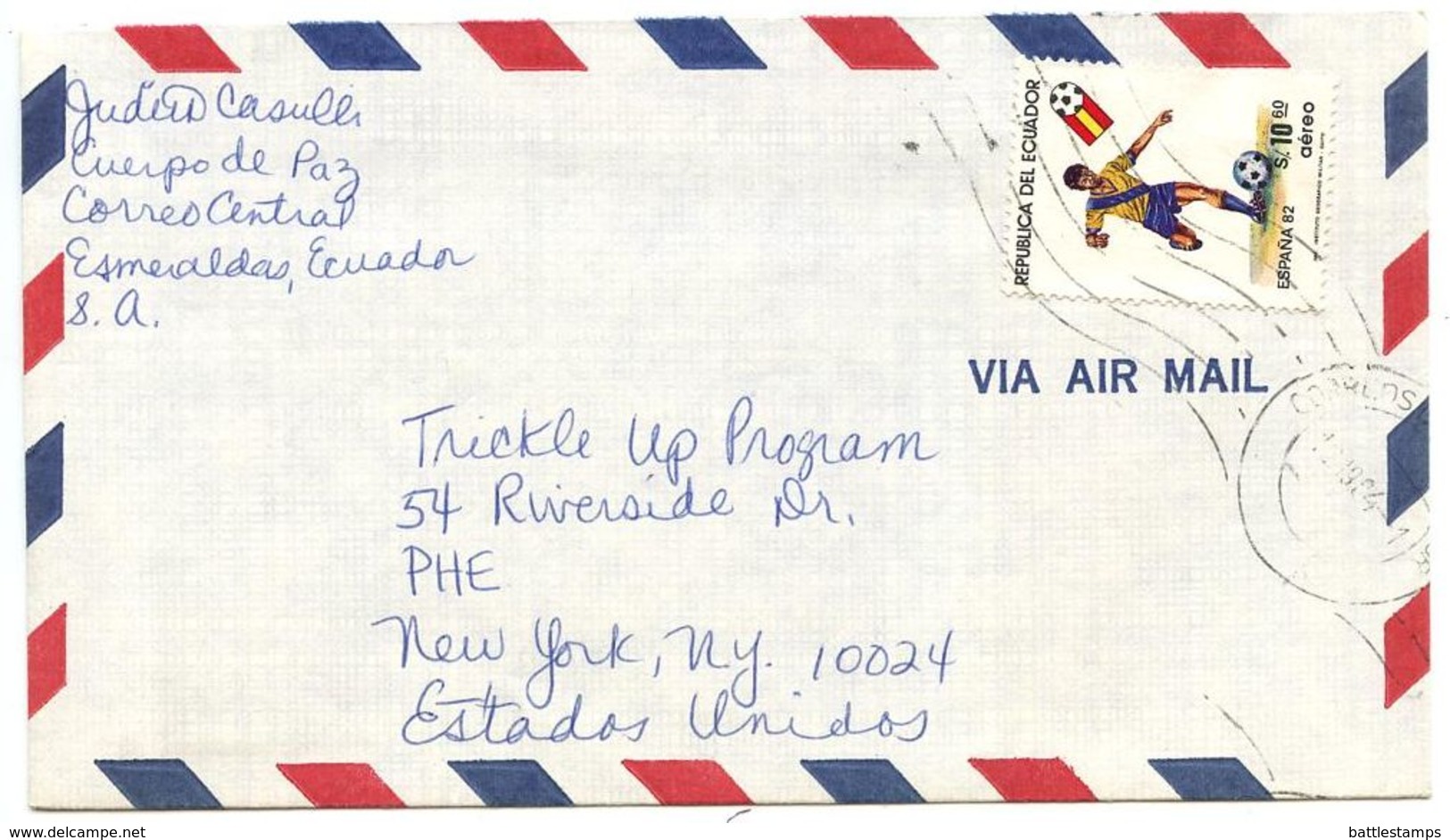 Ecuador 1984 Airmail Cover Esmeraldas To U.S. W/ Scott C724 Soccer - Ecuador