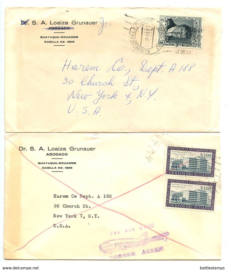 Ecuador 1960's 2 Airmail Covers Guayaquil To U.S. W/ Scott C341 & 667 - Equateur