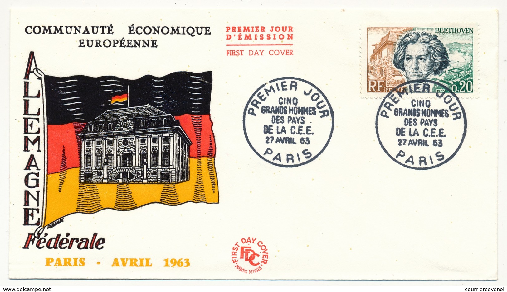 FRANCE - 5 Enveloppes FDC - Grands Hommes Communauté Européenne : Beethoven, Verhaeren, Mayrisch, De Groot, Mazzini - 1960-1969