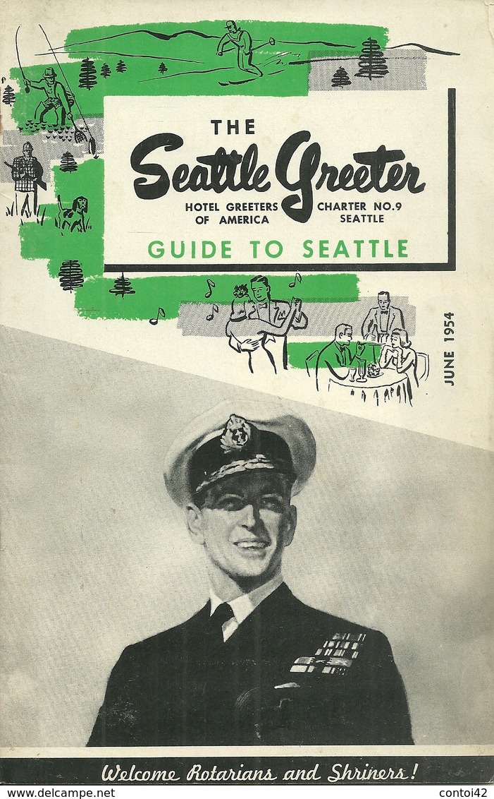 SEATTLE GUIDE 1954 ROTARIANS SHRINERS ART MUSIC  PUBLICITE PLAN ETATS UNIS ROTARY WASHINGTON - Collections