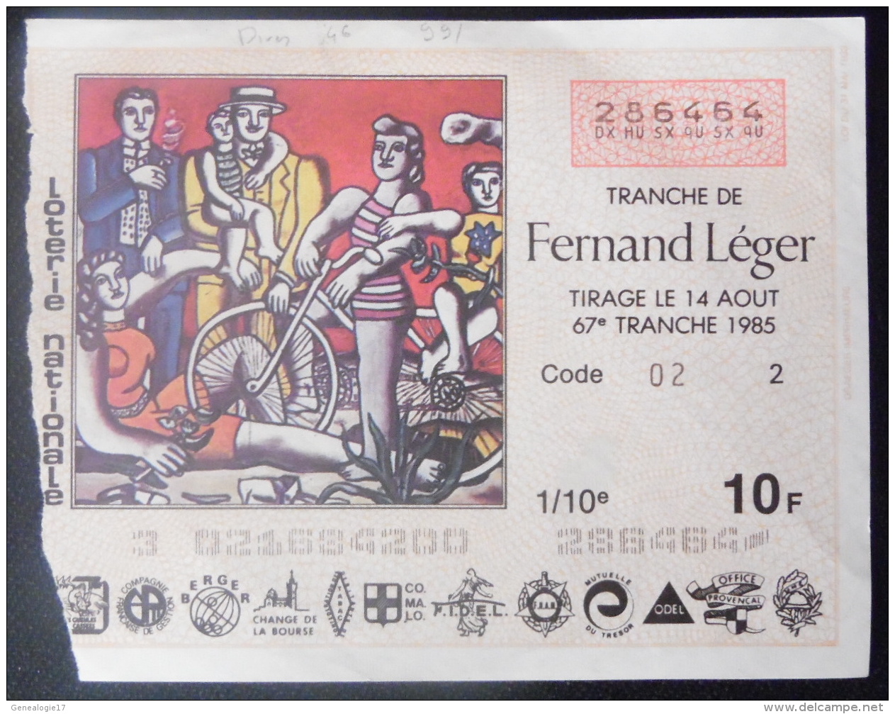99 160 DIVERS - Billet De Loterie 1985 Tranche FERNAND LEGER - Billets De Loterie