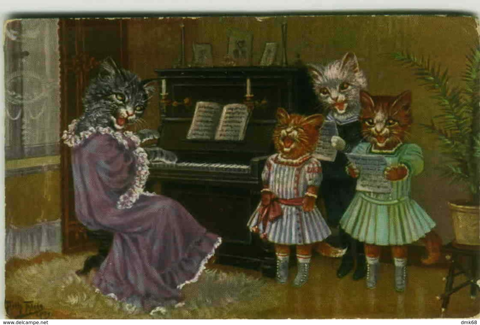 ARTHUR THIELE 1910s - - DRESSED CATS PLAY PIANO & SINGING - T.S.N. 1757 (524) - Thiele, Arthur