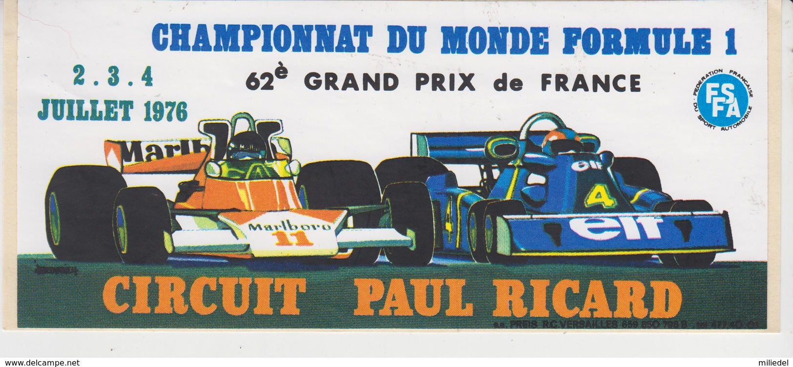 AUTOCOLLANT / PUB / CIRCUIT PAUL  RICARD  / Championnat Du MONDE FORMULE 1 / 1976 Grand Prix De France - Pegatinas