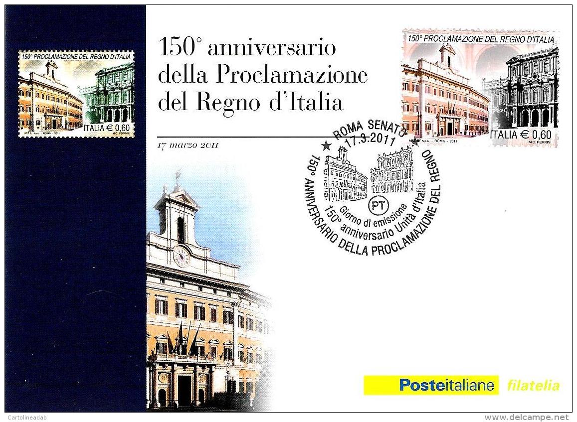 [MD2045] CPM -  150° ANNIVERSARIO PROCLAMAZIONE REGNO D'ITALIA  - POSTE ITALIANE - CON ANNULLO 17.3.2011 - NV - Histoire