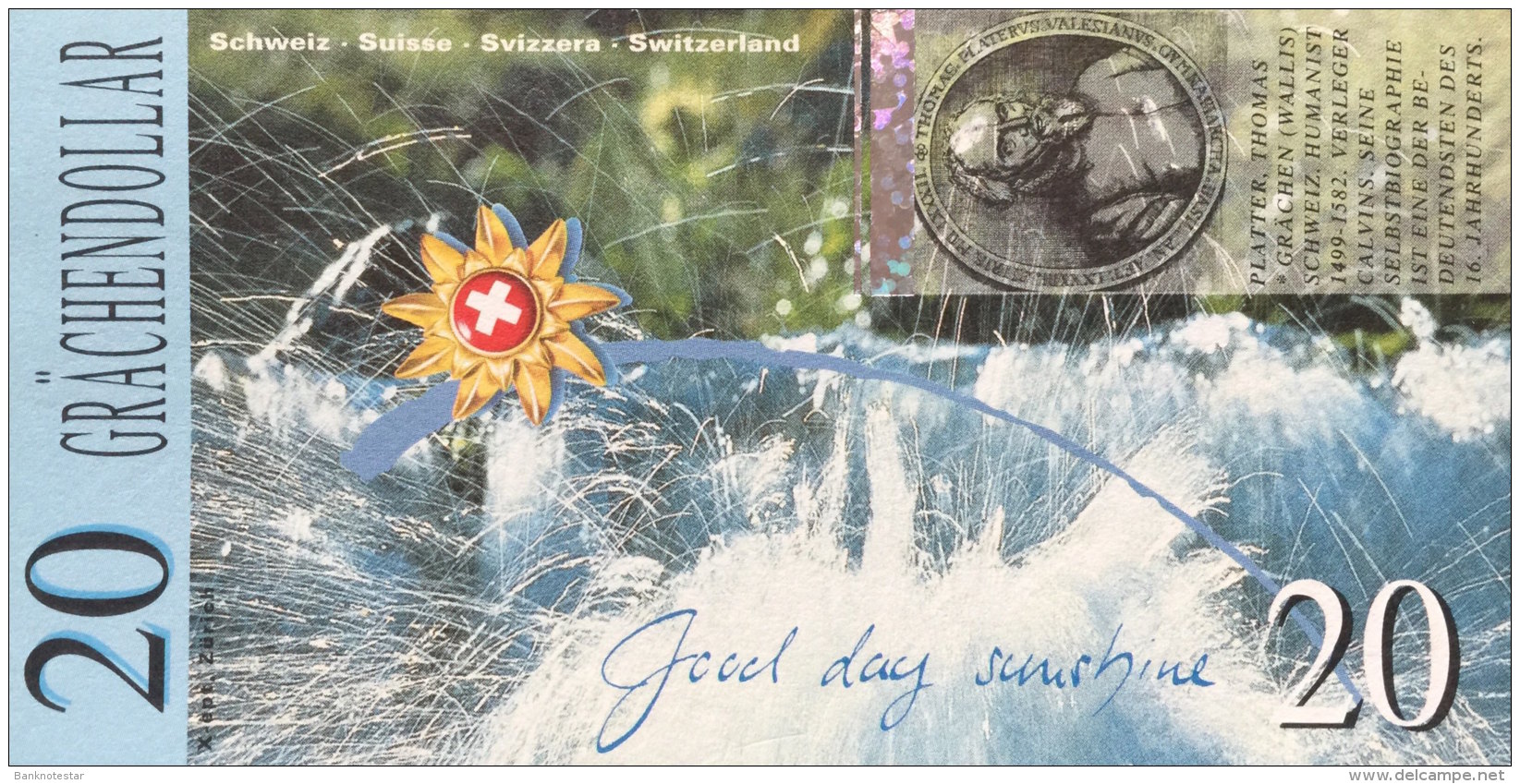 Switzerland 20 Grächendollar, P-NL - Regional Issue - 1996  UNC - Switzerland