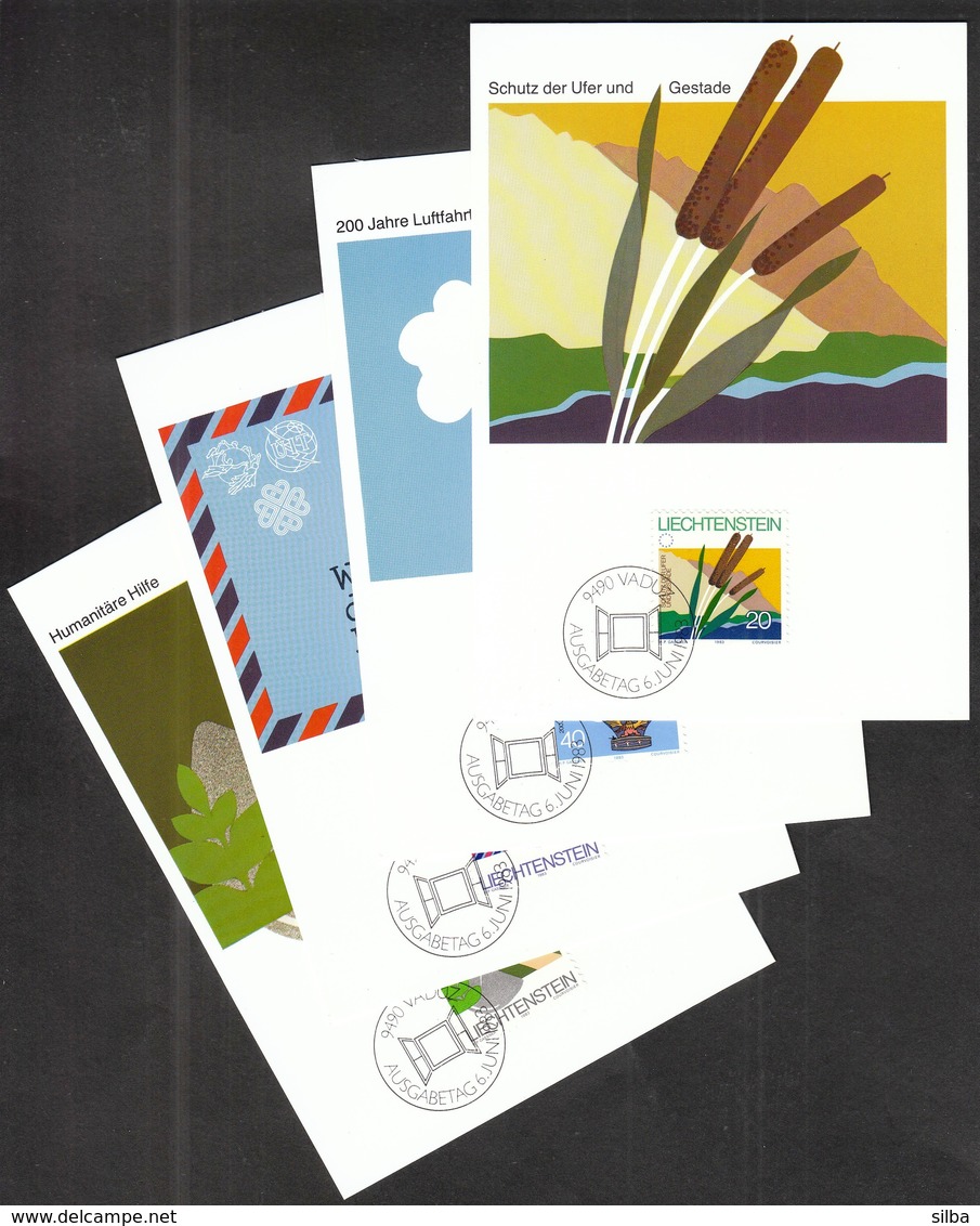 Liechtenstein MK MC 1983 / Protection Of Shores And River Banks, Aviation, Communication, Humanitarian Aid - Maximum Cards