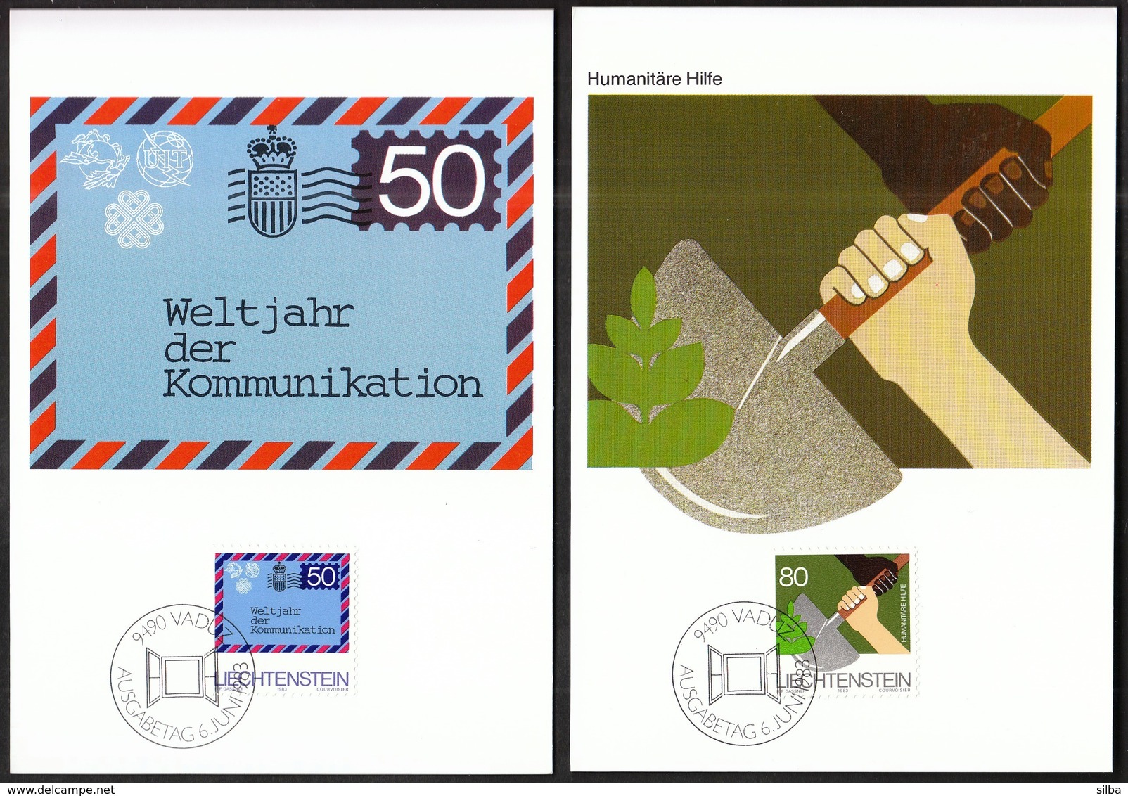 Liechtenstein MK MC 1983 / Protection Of Shores And River Banks, Aviation, Communication, Humanitarian Aid - Maximum Cards