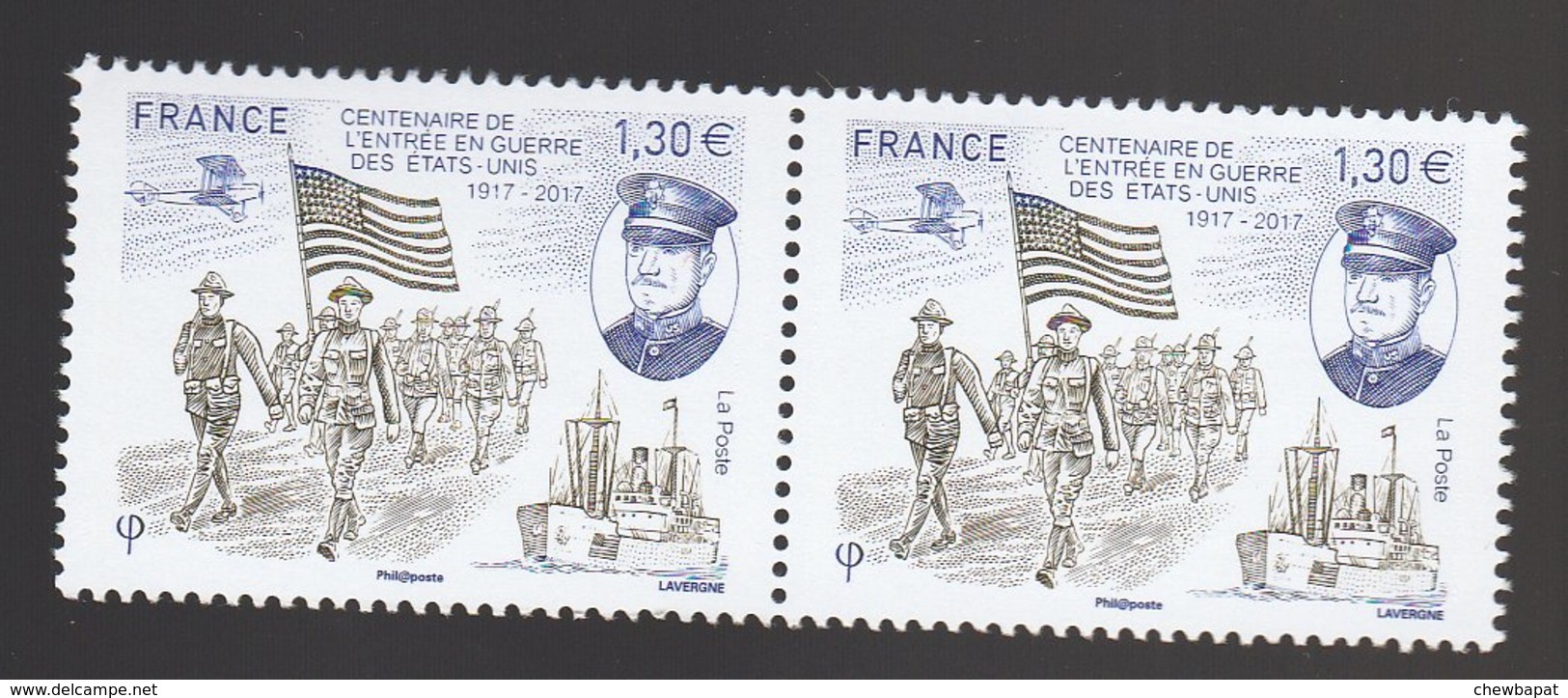 France 2017 - Y & T - N° 5156 -  Centenaire De L'Entrée En Guerre Des Etats-Unis - (2 X 1,30€) - Unused Stamps