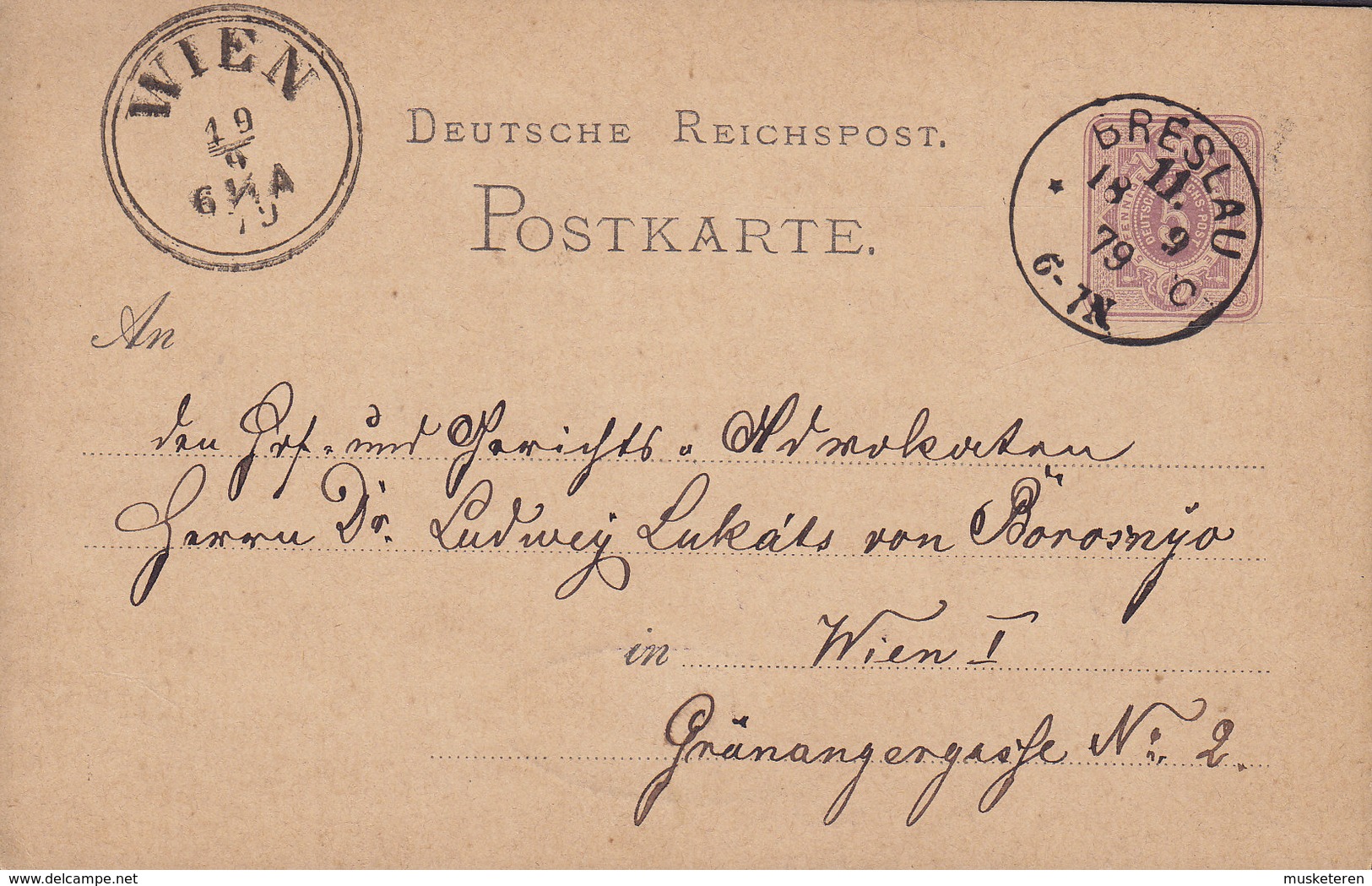 Poland Vorläufer Reichspost Postal Stationery Ganzsache BRESLAU 1879 WIEN Austria (2 Scans) - Briefkaarten