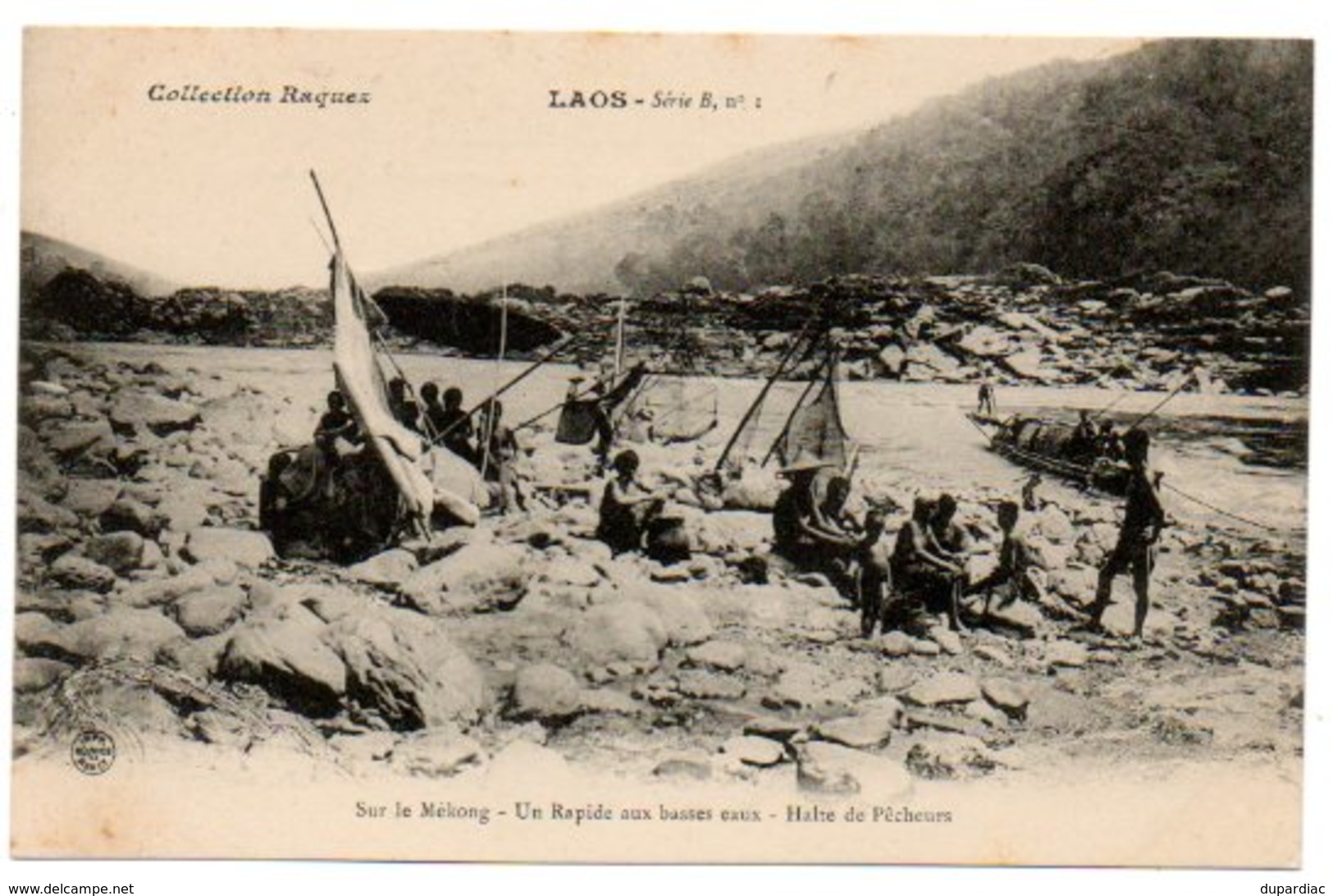 Asie / LAOS : Sur Le Mékong - Un Rapide Aux Basses Eaux - Halte De Pêcheurs. (Collection Raquez Série B, N° 1). - Laos
