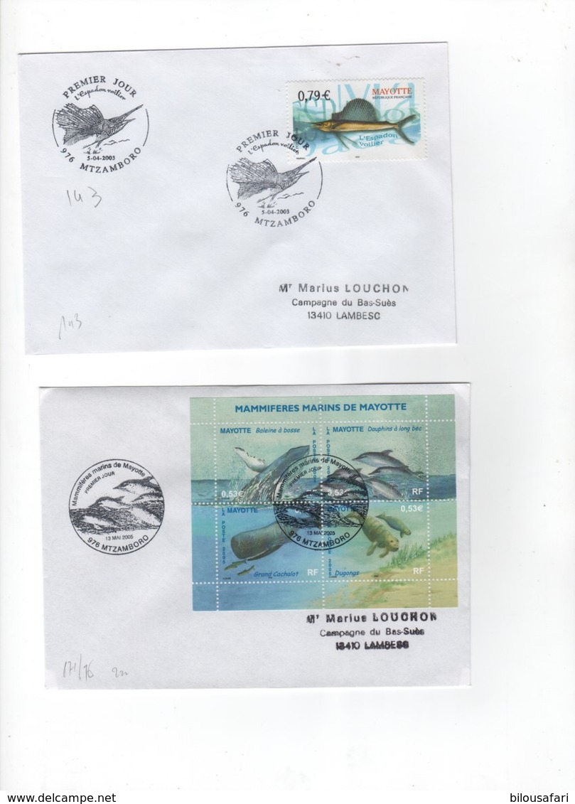 Mayotte 1997-2011 > Lot De 4 Lettres 1er Jour-  - " LA MER"N°143-171/76-184/85-200/203 - Briefe U. Dokumente