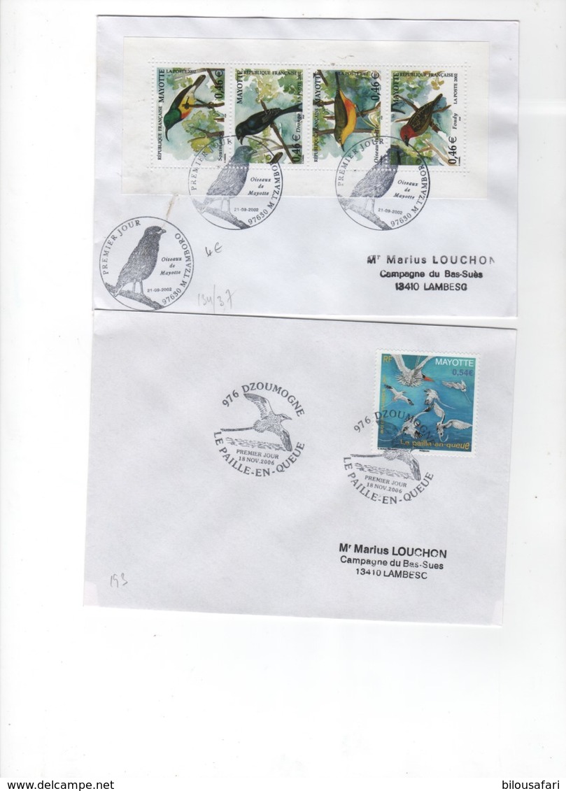 Mayotte 1997-2011 > Lot De 3 Lettres 1er Jour-  - " OISEAUX "  & "PAPILLON"N°134/7-193-154/7 - Covers & Documents