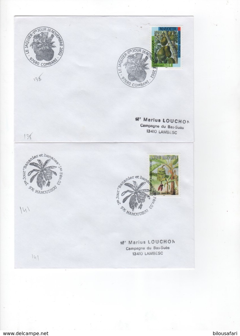 Mayotte 1997-2011 > Lot De 3 Lettres 1er Jour-  - " FRUITS "  & Divers  N°138-141-210/213(Bloc) - Covers & Documents
