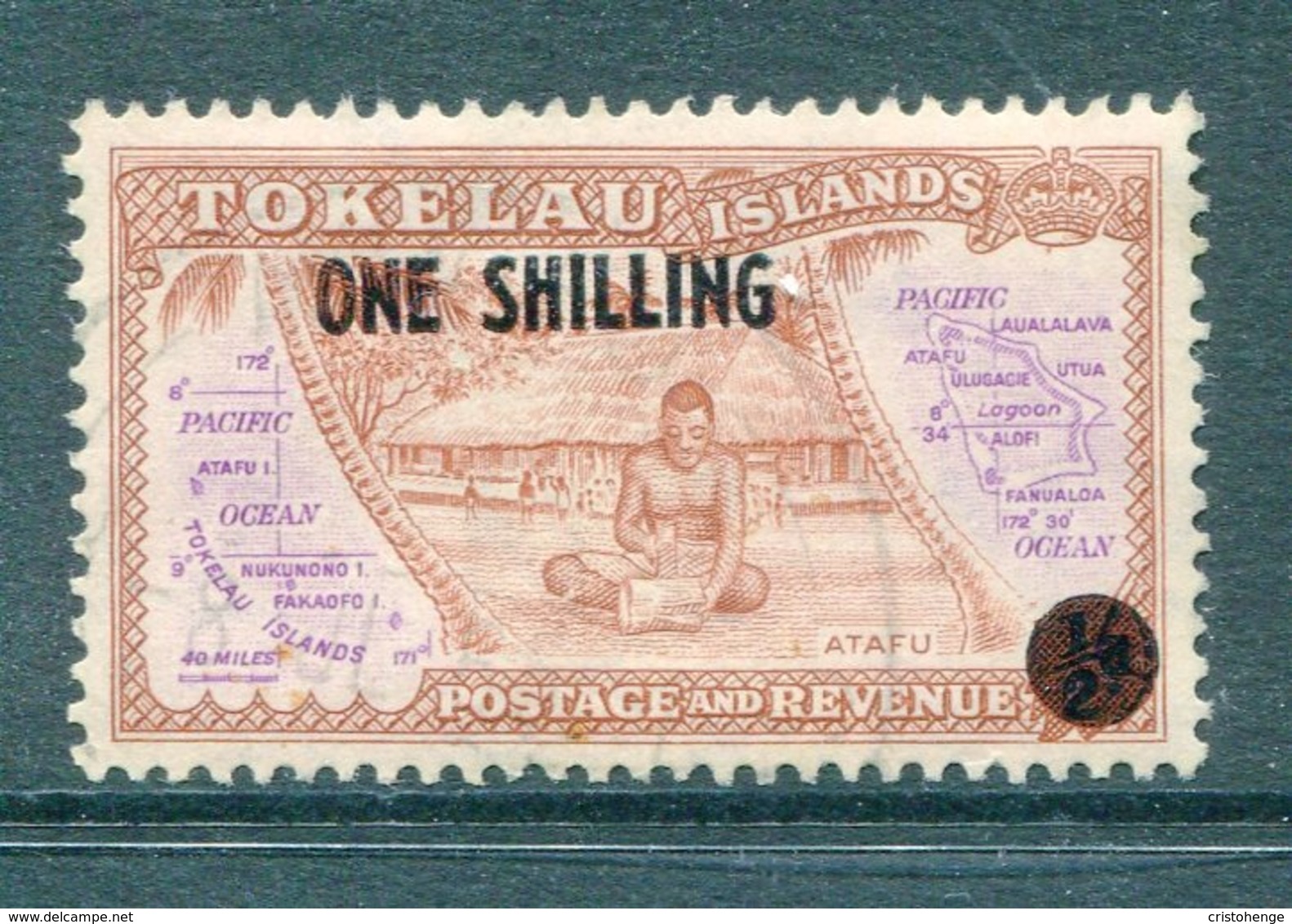 Tokelau 1956 ONE SHILLING On ½d Village And Map Used (SG 5) - Tokelau