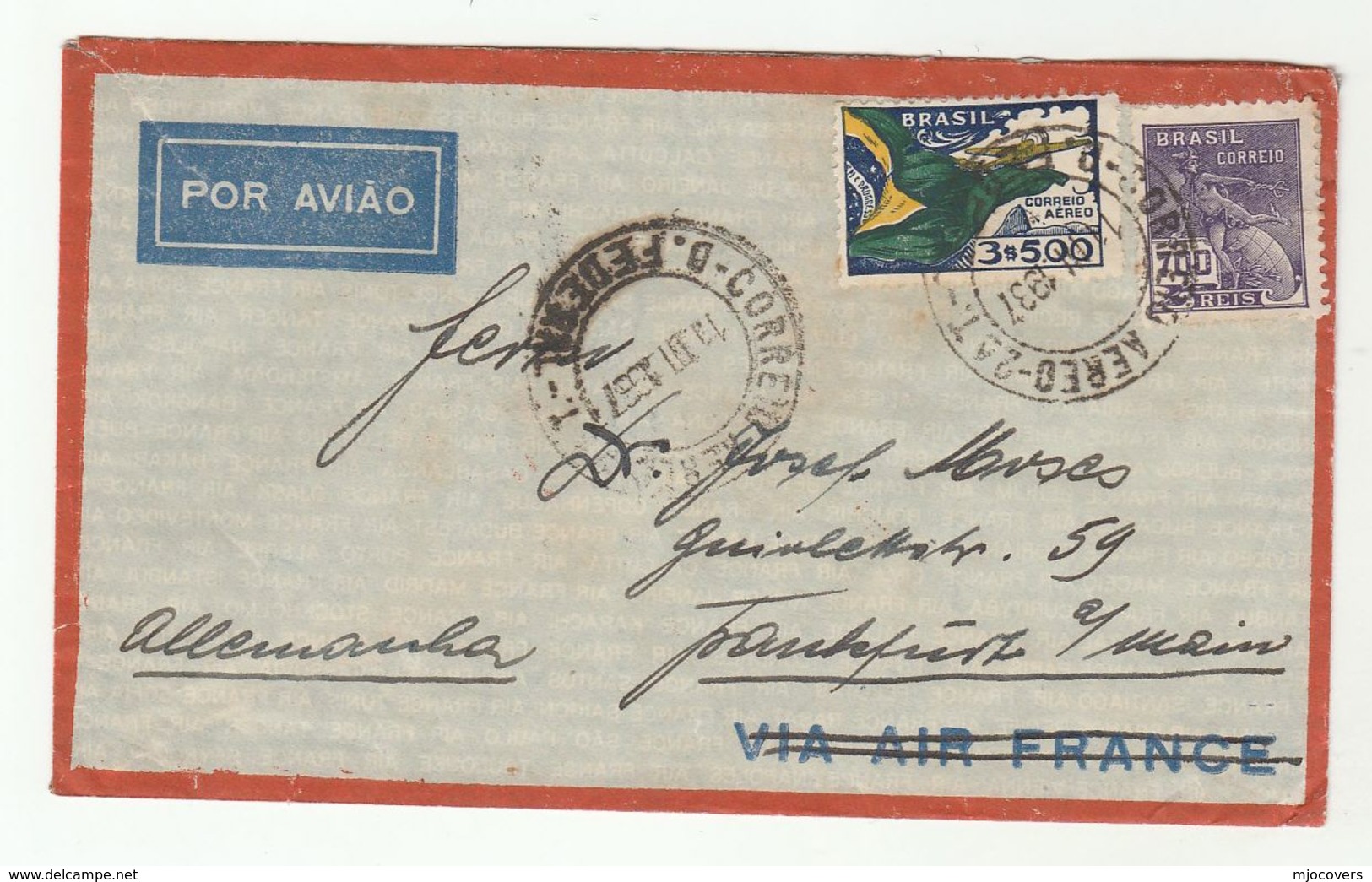 1937 Air Mail BRAZIL COVER  To GERMANY Aviation Flight  Stamps - Covers & Documents